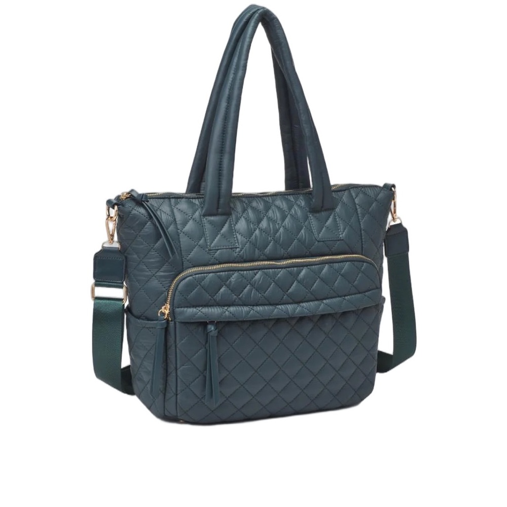 Falls Creek Quilted Nylon Bag Hunter Green -NWT- Sz 6”D x 12”Tx 15”W- Strap 9.5”